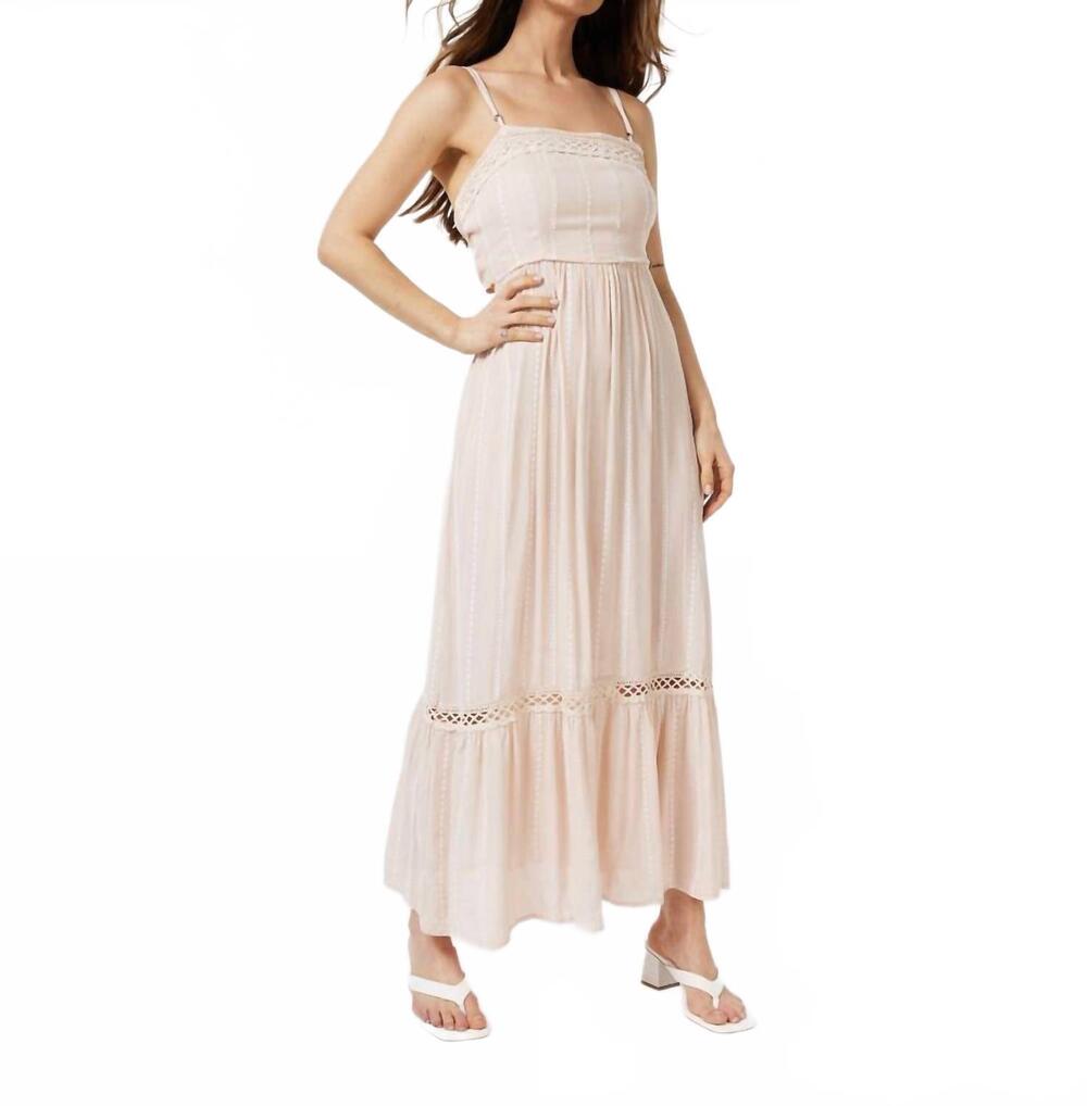 NEW ESQUALO women's embroidered crinkle maxi dress in beige